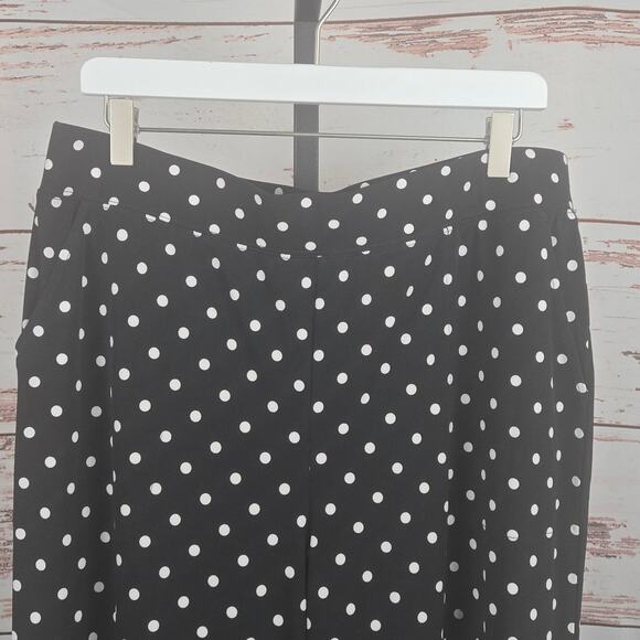 D & Co Wide Leg Pull On Cropped Pant Black White Polkadot Size Large - Picture 6 of 8